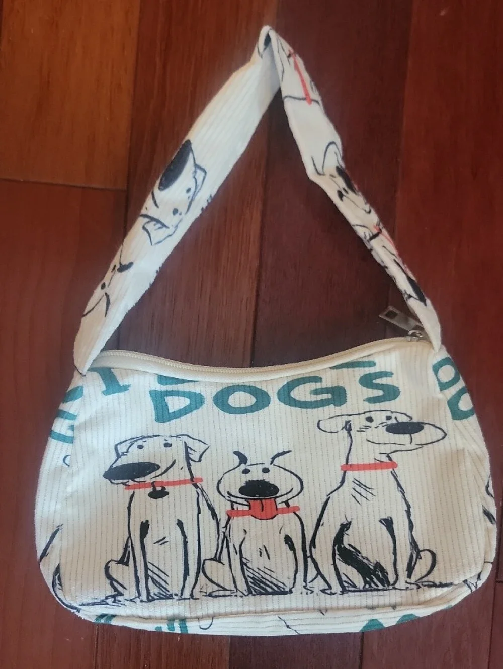 Adorable Cordoury Dog Print Shoulder Bag in Cream